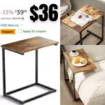 C Shaped End Table 27 inches High, Side Table for Couch Slide Under, C Table Sofa Side End Table for Living Room