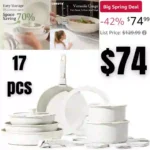 CAROTE 17pcs Pots and Pans Set, Nonstick Cookware Set Detachable Handle