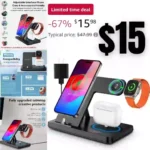 Charging Station for iPhone Multiple Devices, Foldable 3 in 1 Fast Charging Stand Dock for AirPods & iPhone