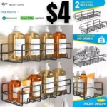 Coraje Adhesive Bathroom Caddy 2 Pack Large Capacity Rustproof Metal Shelves, Organizer for Shower Essentials