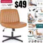 Cross Legged Armless Wide Adjustable Swivel Padded Leather Home Office Desk