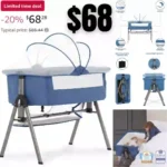 Dream On Me Lotus Bassinet and Bedside Sleeper in Blue, Lightweight and Portable Baby Bassinet
