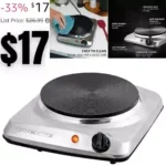 Electric Countertop Single Burner, 1000W Cooktop with 7.25 Inch Cast Iron Hot Plate, 5 Level Temperature Control