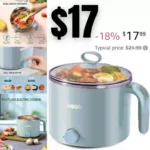 Electric Hot Pot, 1.5L Nonstick Stainless Steel Rapid Noodles Cooker, Portable Mini Pot