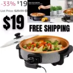 Electric Skillet and Frying Pan, 12 Inch Round Cooker with Nonstick Coating, 1400W Power