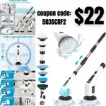 Electric Spin Scrubber, Cordless Electric Scrubber for Cleaning, Spin Scrubber with 8 Brush Heads 3 Speeds 140Mins Runtime Extension Handle