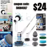 Electric Spin Scrubber, Cordless Shower Scrubber with 6 Replaceable Brush Heads, 2 Adjustable Speeds
