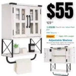 Farmhouse Medicine Cabinet with Cross Glass Doors, Wood Wall Storage Cabinet, 3-Tier