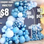 Felice Arts 162Pcs Boy’s Birthday Different Blue Macaron Size Balloons Garland Kit Dark and Baby Blue Chrome White Balloons