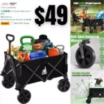 Foldable Wagon,Large Capacity Heavy Duty Folding Wagon with Side Pocket