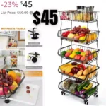 Fruit Vegetable Storage Basket – 5 Tier Stackable Metal Wire Baskets with Wheels