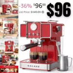 Galanz Retro Espresso Machine with Milk Frother, 15 Bar Pump Professional Cappuccino and Latte Machine