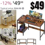 Gaming Desk, Home Office Desk with Storage, Small Desk with Monitor Stand, Rustic Writing Desk for 2 Monitors