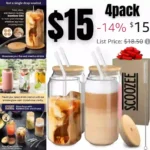 Glass Cups with Lids and Straws (18oz, Set of 4) Iced Coffee Cup