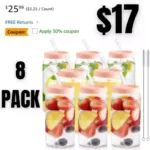 Glass Cups with Silicone Lids 8pcs Set, 20oz Can Shaped Glass Cups with Straws