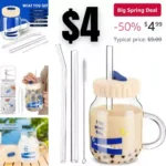 Glass Tumbler with Seal Silicone Lid and 2 Straw