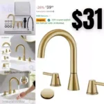 Gold Bathroom Faucets for Sink 3 Hole, 2 Handle Widespread Faucet with Pop Up Drain