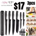 Gourmetop Kitchen Knife Set with No Drilling Magnetic Strip for Kitchen Black Titanium Small Cooking Knives