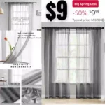 Grey Sheer Curtains 63 Inch Length 2 Panels Rod Pocket Grey Curtains