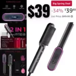 Hair Straightener Brush, TYMO Ring Hair Straightener Comb Straightening Brush for Women with 5 Temps