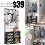 Hall Tree with Shoe Storage, Coat Rack for Entryway,Consists of 4 Layers of Shoe Rack and Metal Frame and 8 Removable Hooks