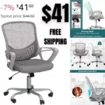 Home Office Chair Ergonomic Computer Desk Chair Mesh Mid-Back Height Adjustable Swivel Chair with Armrest