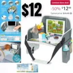 Kids Travel Tray, Toddler Car Seat Tray with Dry Erase Board, Collapsible Lap Car Seat Travel Table Desk