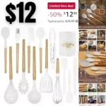 Kitchen Cooking Utensils Set, 14 Non-Stick Silicone Cooking Kitchen Spatula Set with Holder