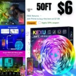 LED Strip Lights 50ft Led Lights for Bedroom Music Sync RGB Color