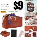 Large Capacity Travel Cosmetic Bag PU Leather Waterproof Travel Cosmetic Bag For Women