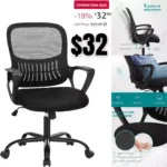 Office Computer Desk Chair, Ergonomic Mid-Back Mesh Rolling Work Swivel Task Chairs with Wheels, Comfortable Lumbar Support