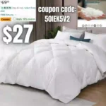 Organic Feathers Down Comforter Twin Size, All Season Feathers Down Duvet Insert, Soft 100% Cotton Covered Bed Comforter Insert with Ties