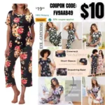 Pajama Sets Plus Size Sleepwear Top with Capri Pants 2 Piece Sleep Set