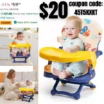 Portable High Chair for Babies, Adjustable Height Travel Booster Seat with Tray