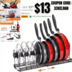 Pot Rack -Expandable Pan Organizer for Cabinet,Pot Lid Holder with 10 Adjustable Compartment