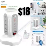 Power Strip Tower Surge Protector with RBG Light, SANPOPO Desktop Charging Tower, 15 Outlets 6 USB Ports