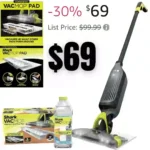 Pro Cordless Hard Floor Vacuum Mop with LED Headlights, 4 Disposable Pads