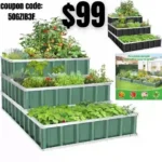 Raised Garden Bed, Large Metal Planter Box with Gloves and Reinforced Frame Garden Boxes Outdoor Planter for Deep-Rooted Plants Vegetables Flowers Green