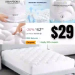 SLEEP ZONE Cooling Mattress Topper, King, White, Machine Washable, Deep Pocket