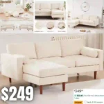 Sectional Sofa-80 L Shaped Sofa wUpholstered Velvet Convertible Sofa, Modern 3 Seat Sectional Couch