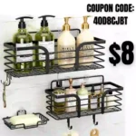 Shower Caddy, Adhesive Shower Organizer with Soap Dish and 4 Hooks, Rustproof Stainless Steel Shower Shelves
