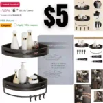 Shower Shelves 2-Pack,With 4 Hooks And 1 Towel Bar No Drilling Shower Organizers Aluminum Corner Shower Shelf For Bathroom Glue Installation