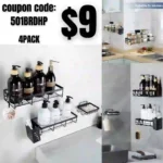 Shower caddy 4-Piece Set,Adhesive Shower Shelf Strong Enough to Hold More Items