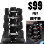 Signature Fitness Rubber Coated Hex Dumbbell Weight Set and Storage Rack