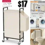 Slim Laundry Hamper with Wheels 66L Narrow Rolling Laundry Basket with Removable Oxford Liner Bag