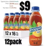 Snapple Peach Tea, 16 fl oz recycled plastic bottle, Pack of 12