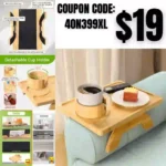 Sofa Arm Tray, Couch Arm Tray with Cup Holder, Clip on Arm Rest Table for Couch