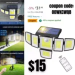 Solar Outdoor Lights, 6 Heads Solar Powered Flood Lights, 4000LM LED Outdoor Motion Sensor Lights, 3 Adjustable Brightness