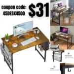 Study Computer Desk-40 Inch Home Office Desk, Wood Storage Table, Modern Writing Style Laptop Table, Black Metal Frame