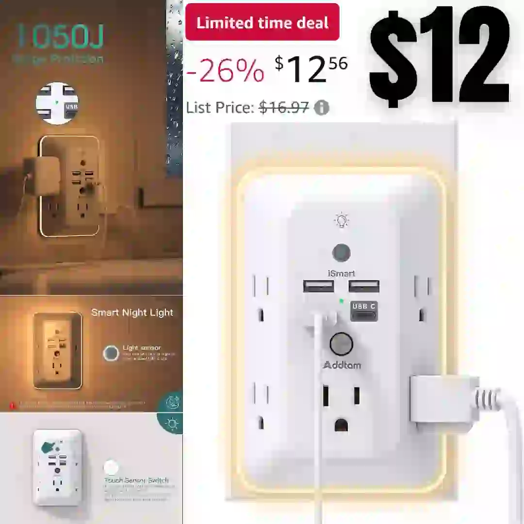 Innerjoin Side Table with Charging Station USB A&C Ports, LED Nightstand with Storage Compartment